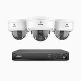 HZ804 - Kit de surveillance 4K à 8 canaux avec 3 PoE caméras, Zoom optique 4X, vision nocturne à deux lumières, détection de mouvement 2.0, Microphone intégré, sirène et alarme stroboscopique